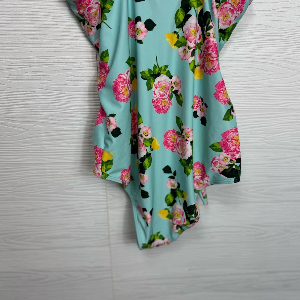 Betsey Johnson Vibrant Pink and Blue Floral Pom Pom Swimsuit XL - Picture 7 of 9